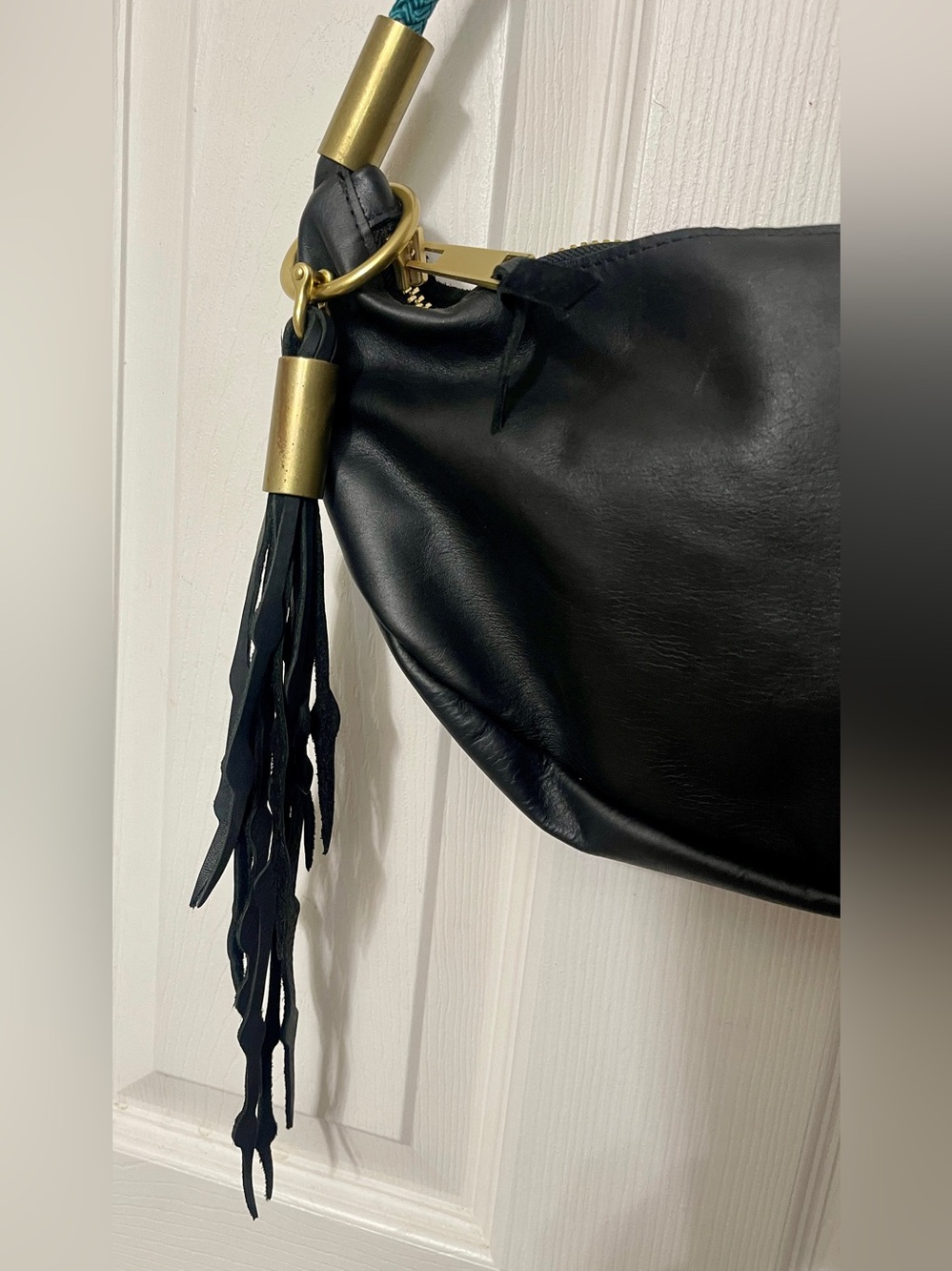 Wildwood Oyster Sling with Seaweed Tassel Black Leather & Suede + Dustbag - Picture 6 of 15